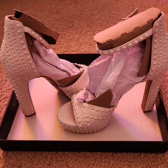 INC International Concepts Shoes - Elegant Pearl-Embellished White Heels